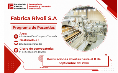 FABRICA RIVOLI S.A | Turno Mañana | Postulaciones hasta el Viernes 11 de Septiembre